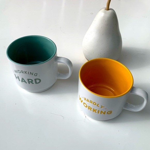 Stoneware Mugs, a set of two HARDLY WORKING and WORKING hard mugs. - Picture 2 of 10